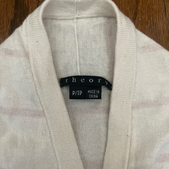 Theory Womens M Cream/Pink Striped Cotton Cashmere Open Front Cardigan Size P/TP - Picture 3 of 10